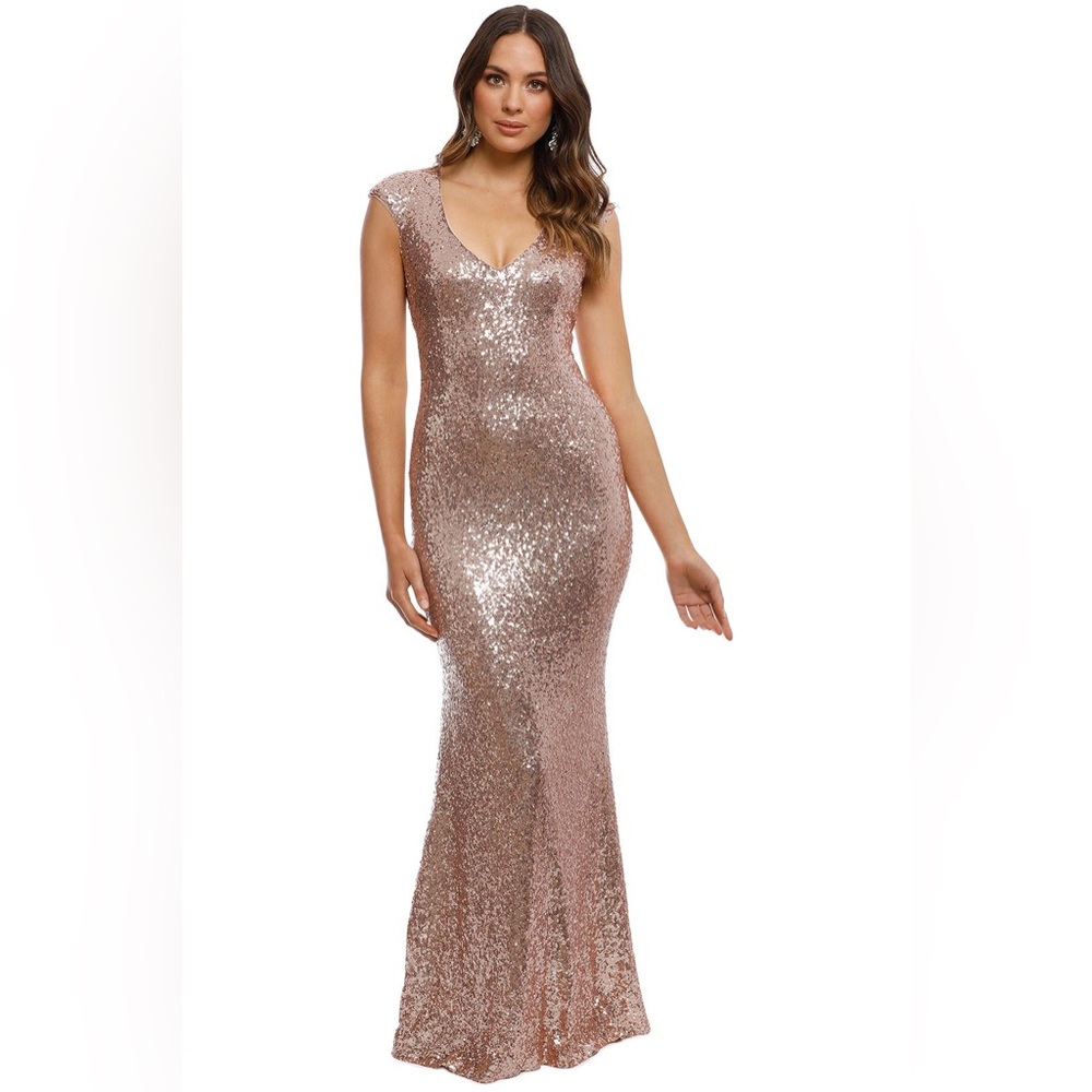 Theia Kaylee rose gold gown